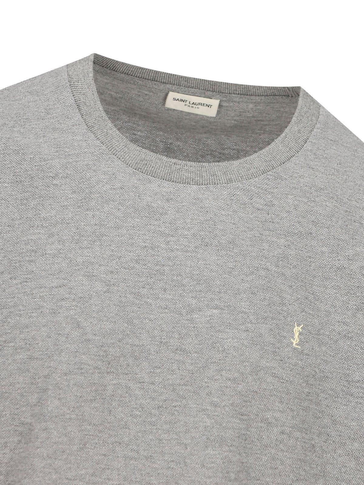Shop Saint Laurent Cassandre Crewneck T-shirt In Grey