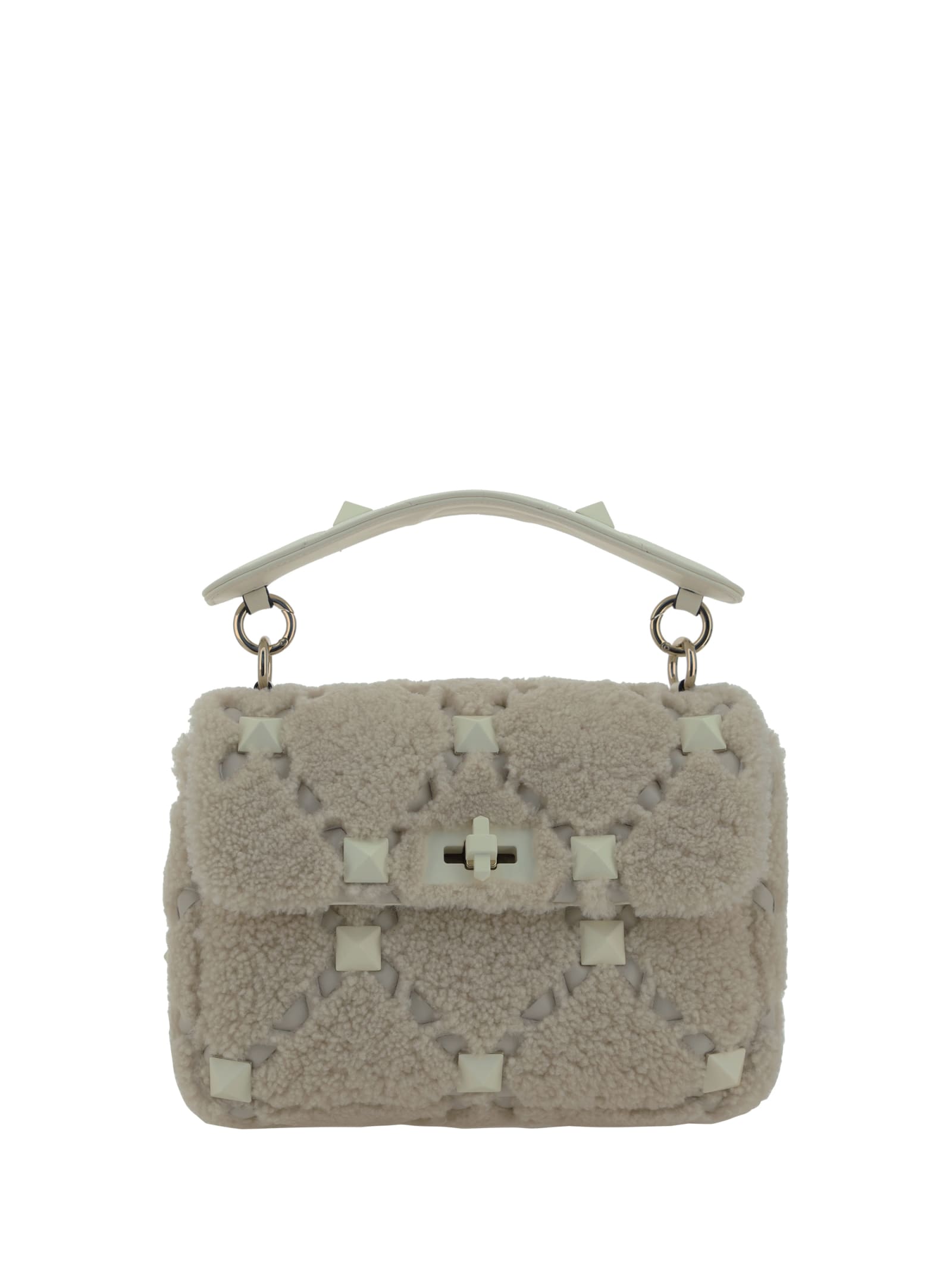 Shop Valentino Garavani Roman Stud Medium Handbag In Ivory