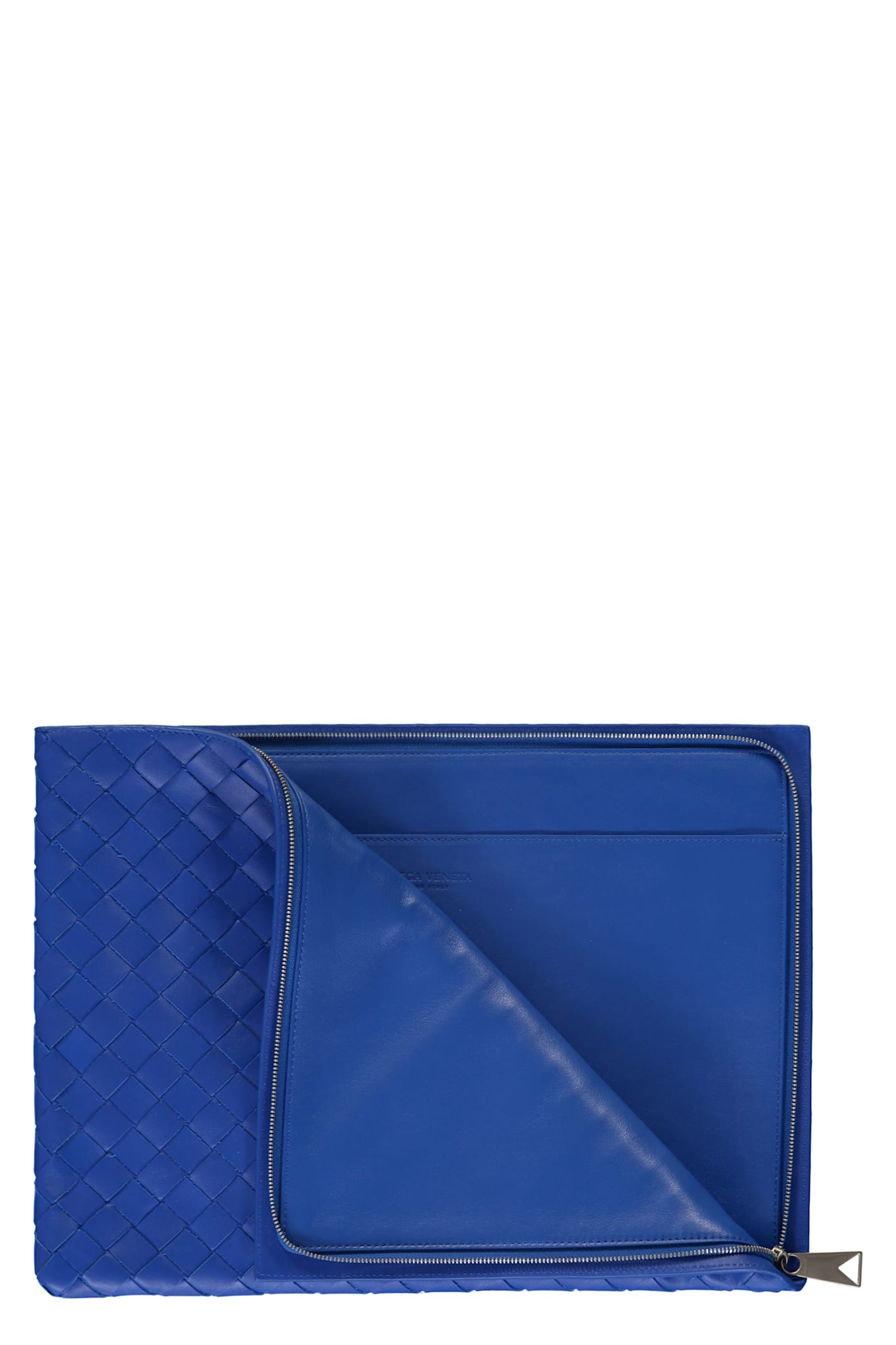 Bottega Veneta 15 Intrecciato Flat Pouch In Blue