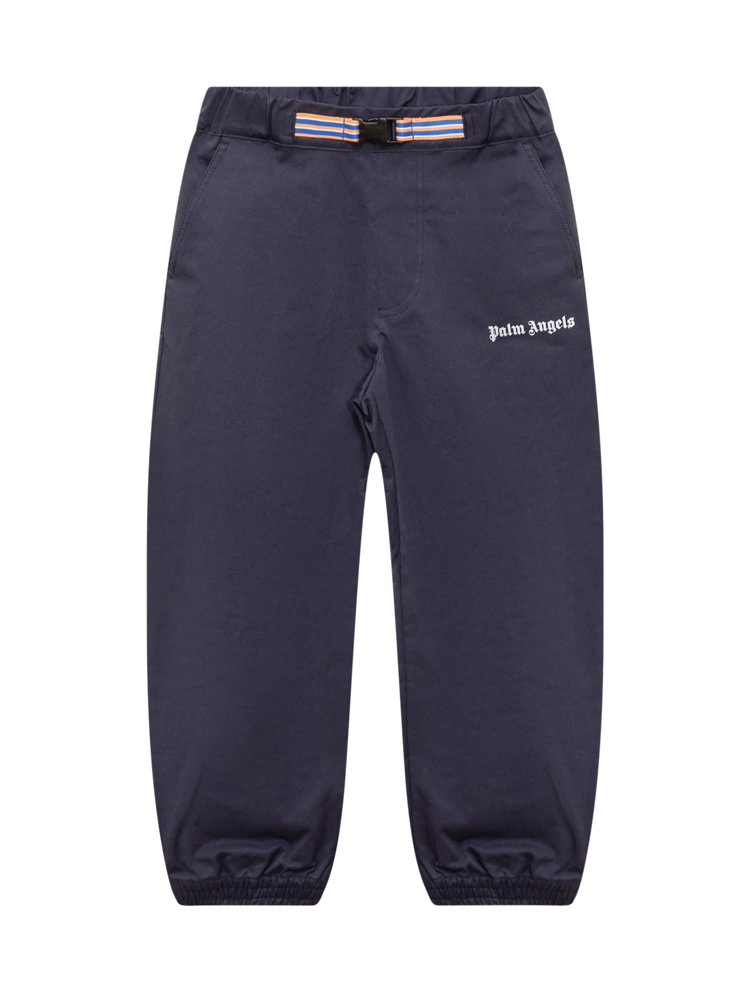 Palm Angels Kids' Trousers With Logo In Navy Blue