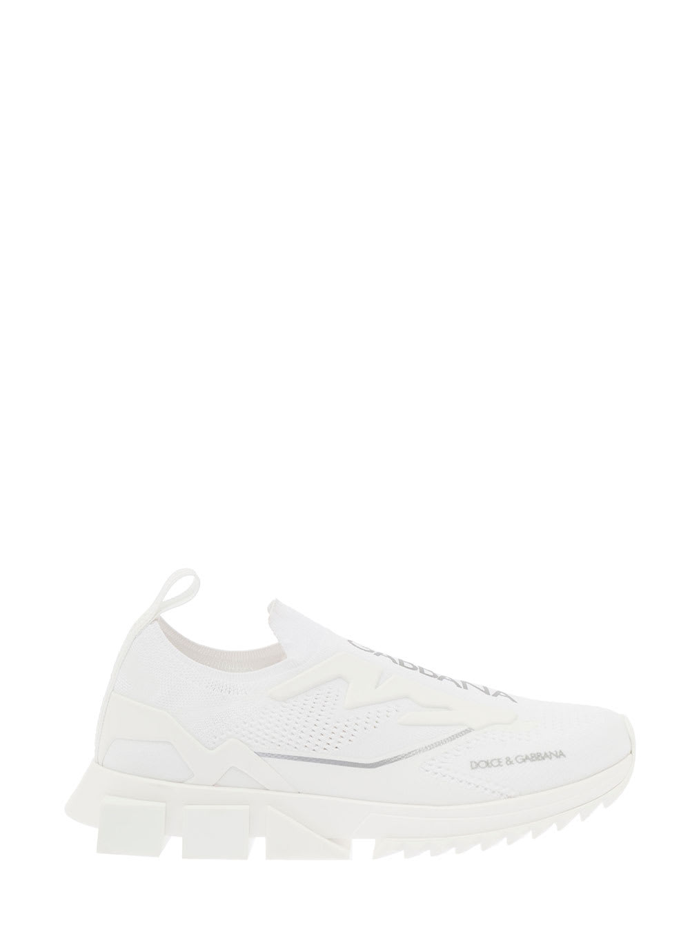Dolce & Gabbana Womans White Stretch Fabric Sneakers With Logo