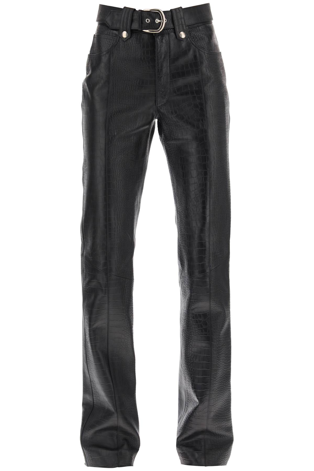 Straight-cut Pants In Crocodile-print Leather