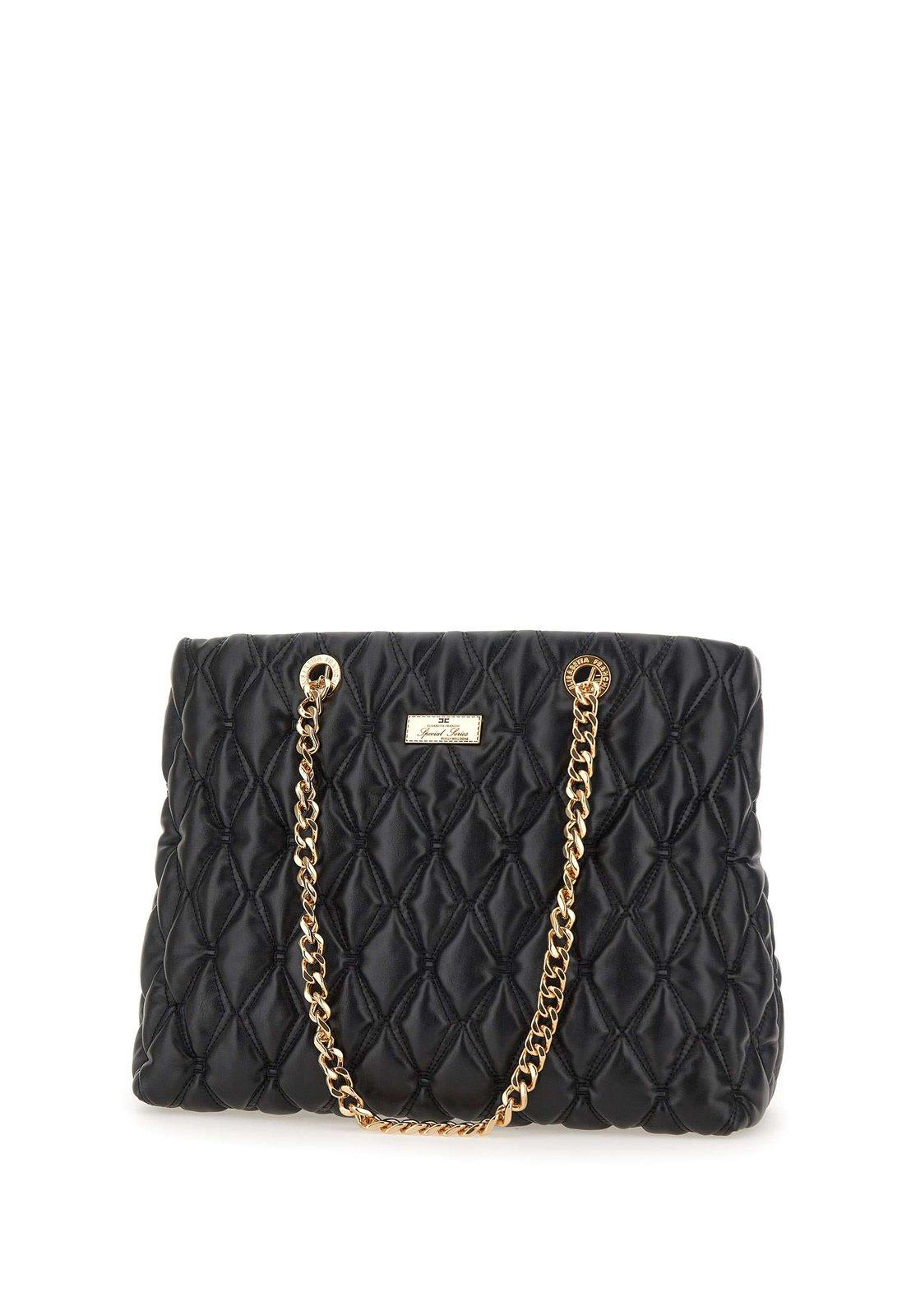 Shop Elisabetta Franchi Chain-linked Quilted Tote Bag In Black