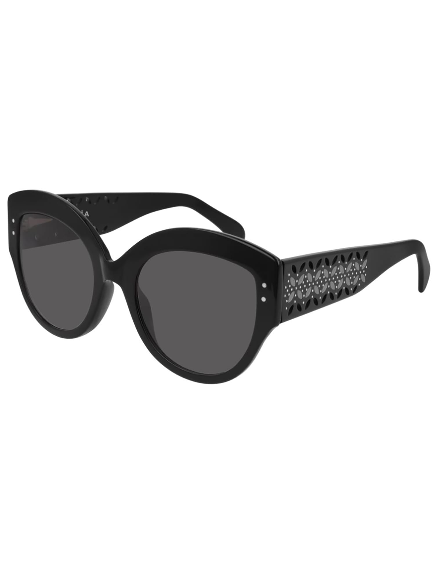 Click to view more detailed imagery on our partner's website Alaïa Round Acetate Sunglasses W/ Perforated Arms In Black