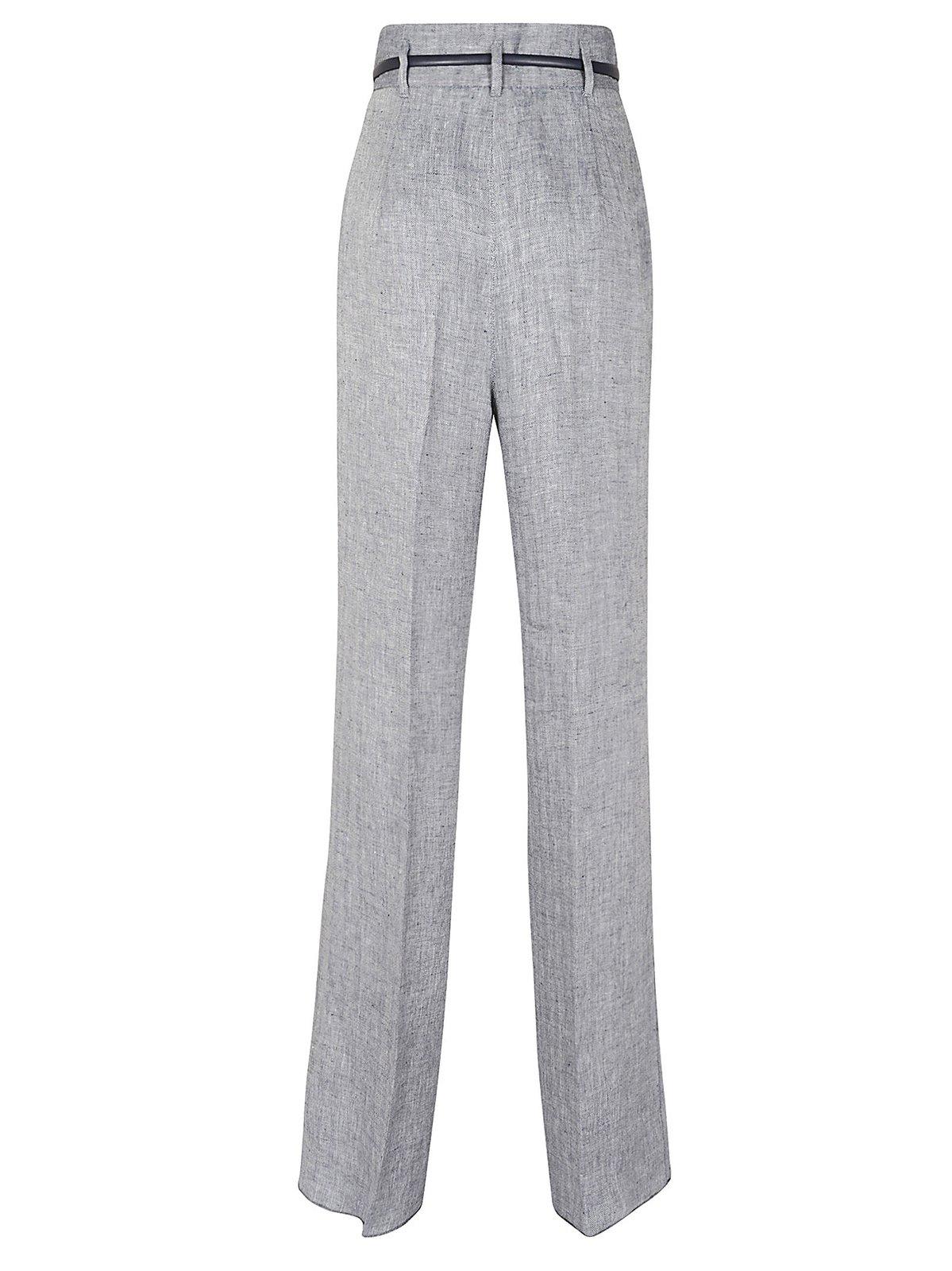 Shop Max Mara Belted Straight Leg Pants In Blu