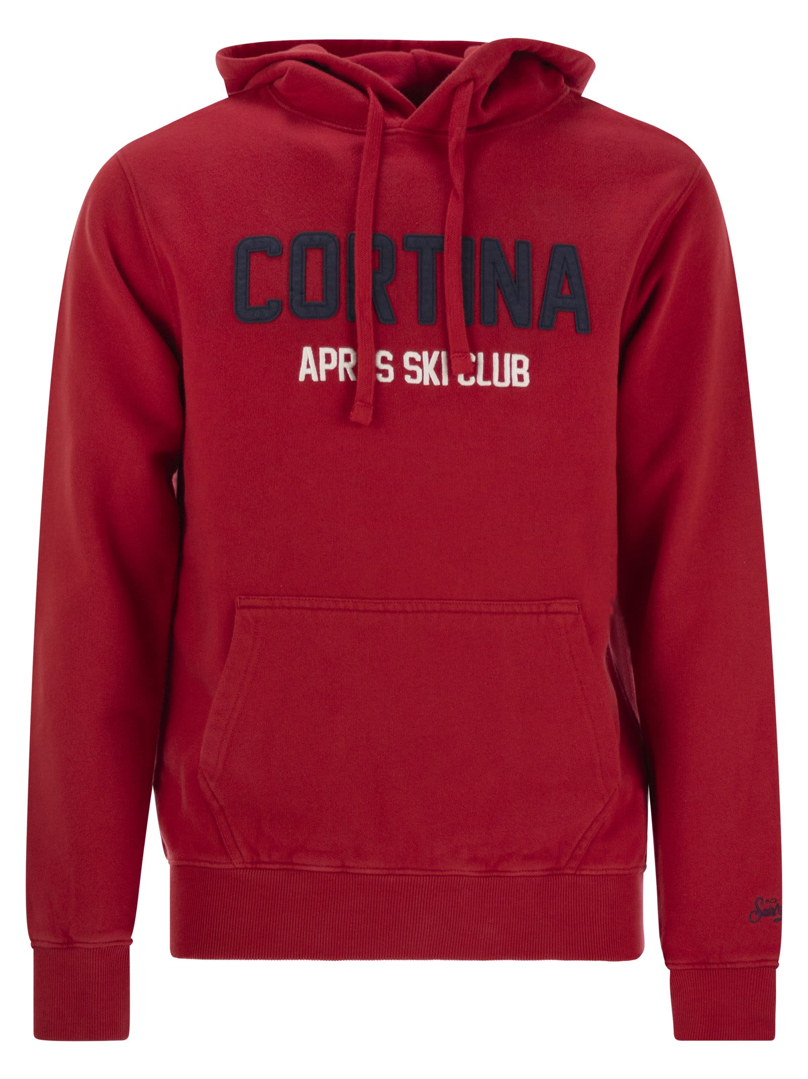 Shop Mc2 Saint Barth Mens Red Tribeca Sweatshirt With Cortina Apres Ski Club Logo Embroidery In Red/blue