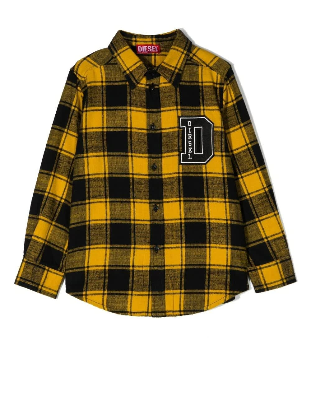 Diesel Kids Yellow Shirt With Check Pattern And Dsl Brave Print