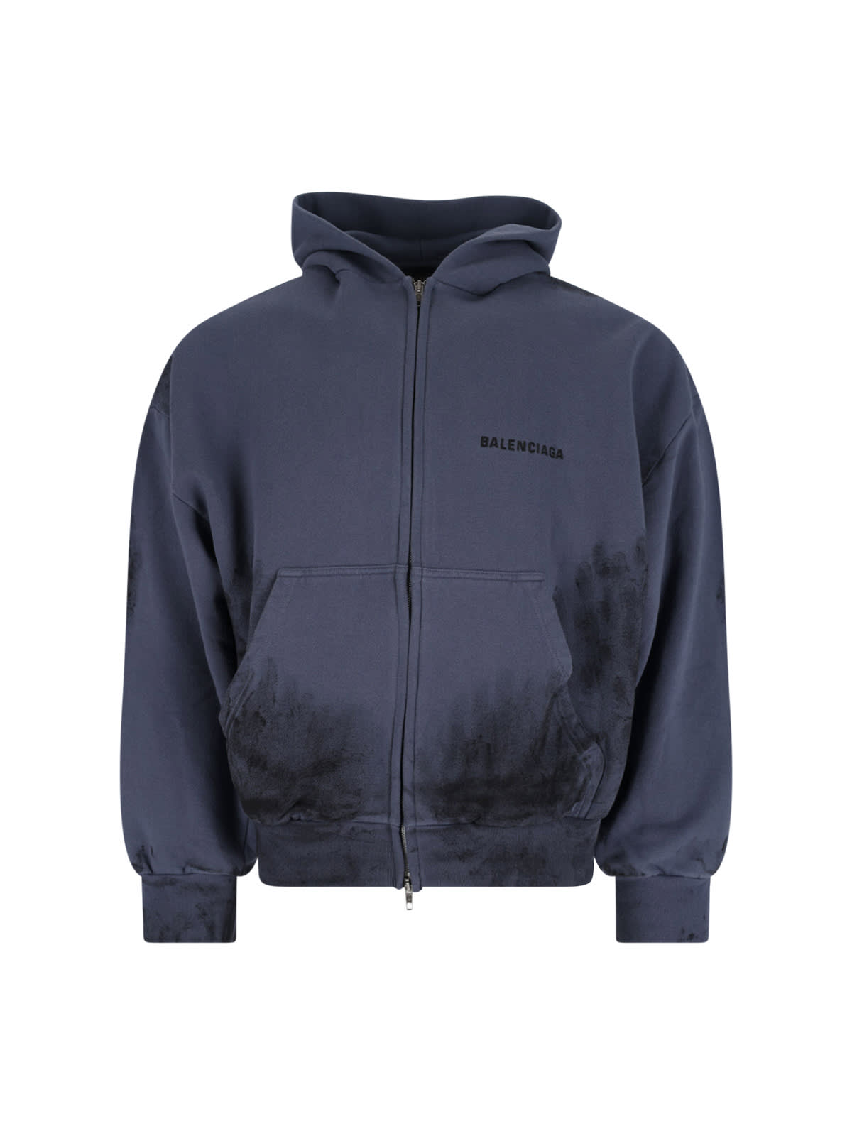 Balenciaga Hooded Sweatshirt Featuring Front Pockets In Blue