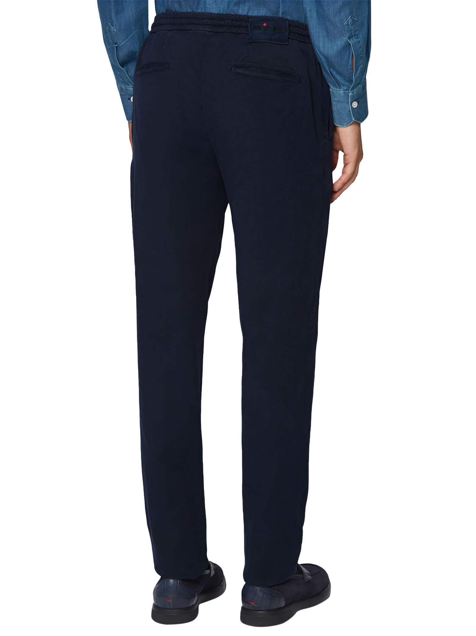 Shop Kiton Trousers Lyocell In Navy Blue