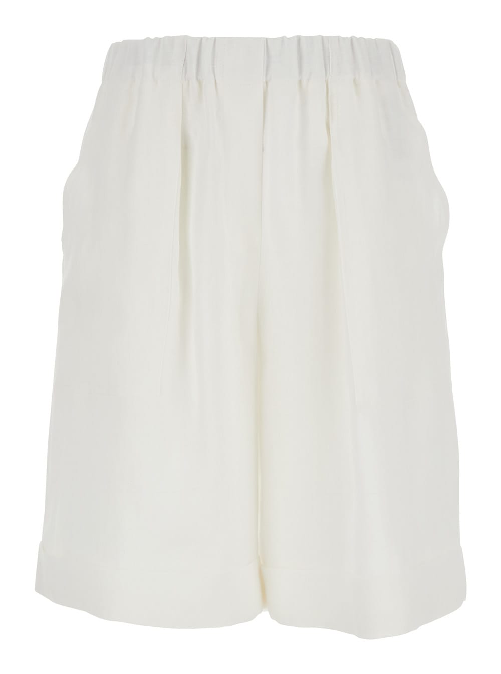 ANTONELLI WHITE BERMUDA SHORTS WITH ELASTIC WAIST AND SIDE POCKET IN LINEN WOMAN