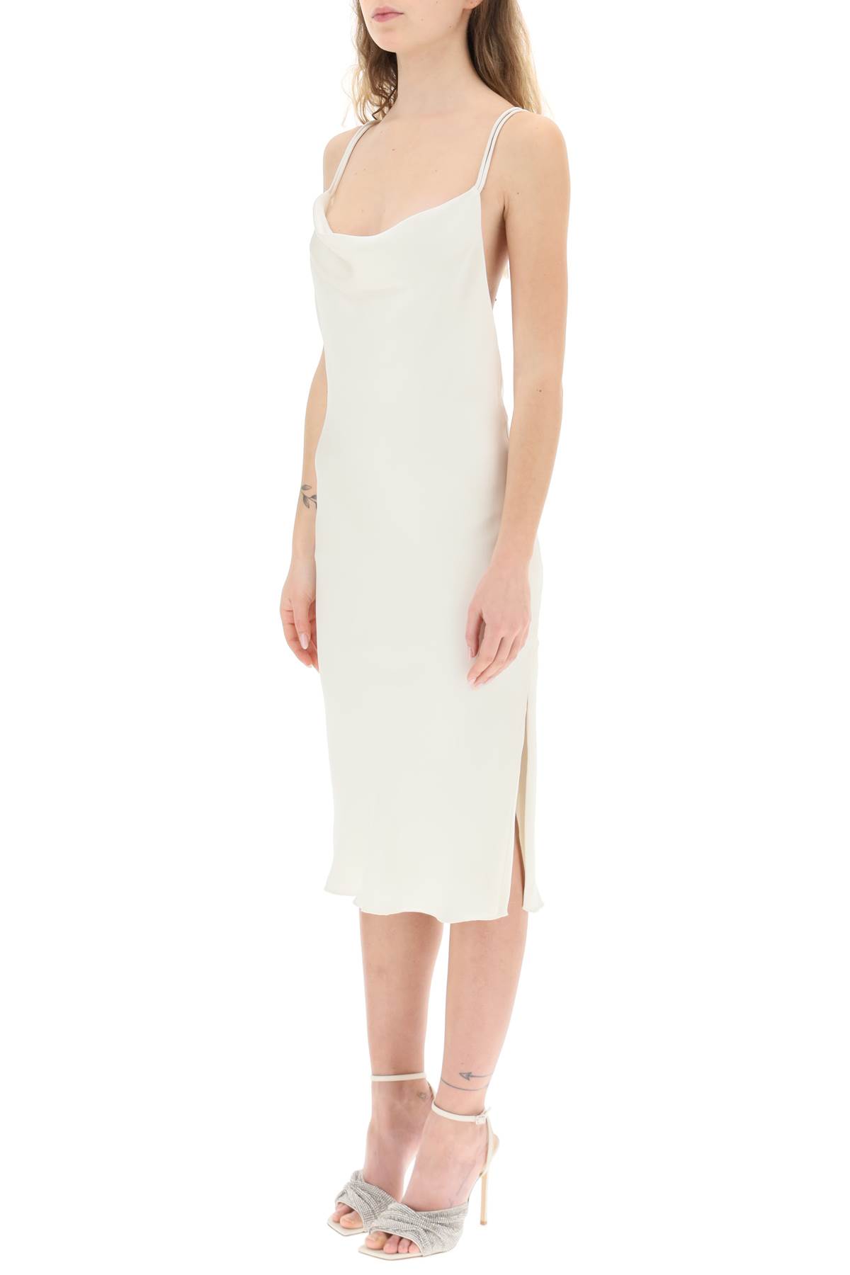 Shop Rotate Birger Christensen Responsible Satin Midi Dress In Egret (white)