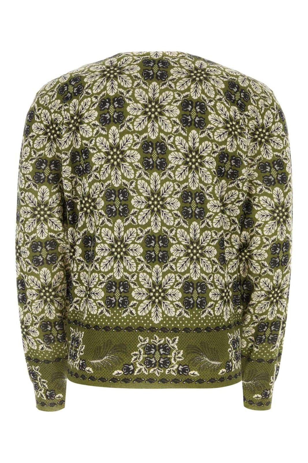 Shop Etro Floral Pattern Knitted Jumper In Green