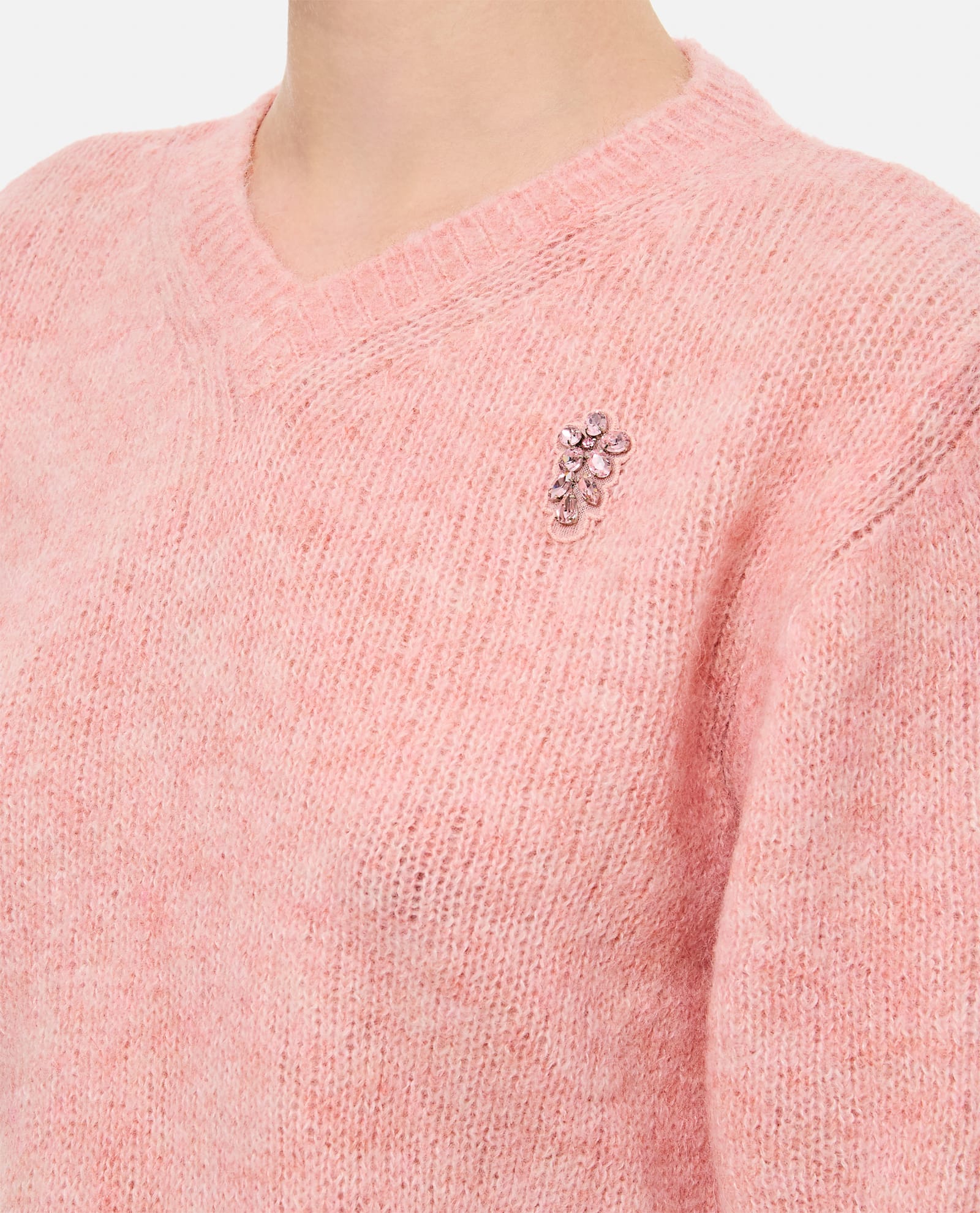 Shop Simone Rocha Cropped V-neck Alpaca Knit Jumper In Pink