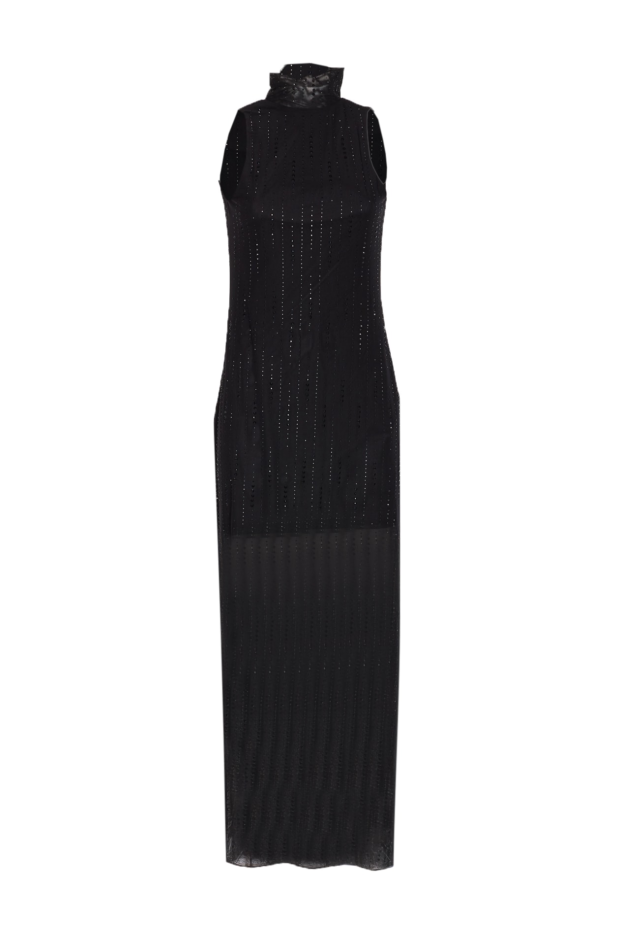 Liu •jo Halter Neck Backless Dress With Sheer Overlay In Black