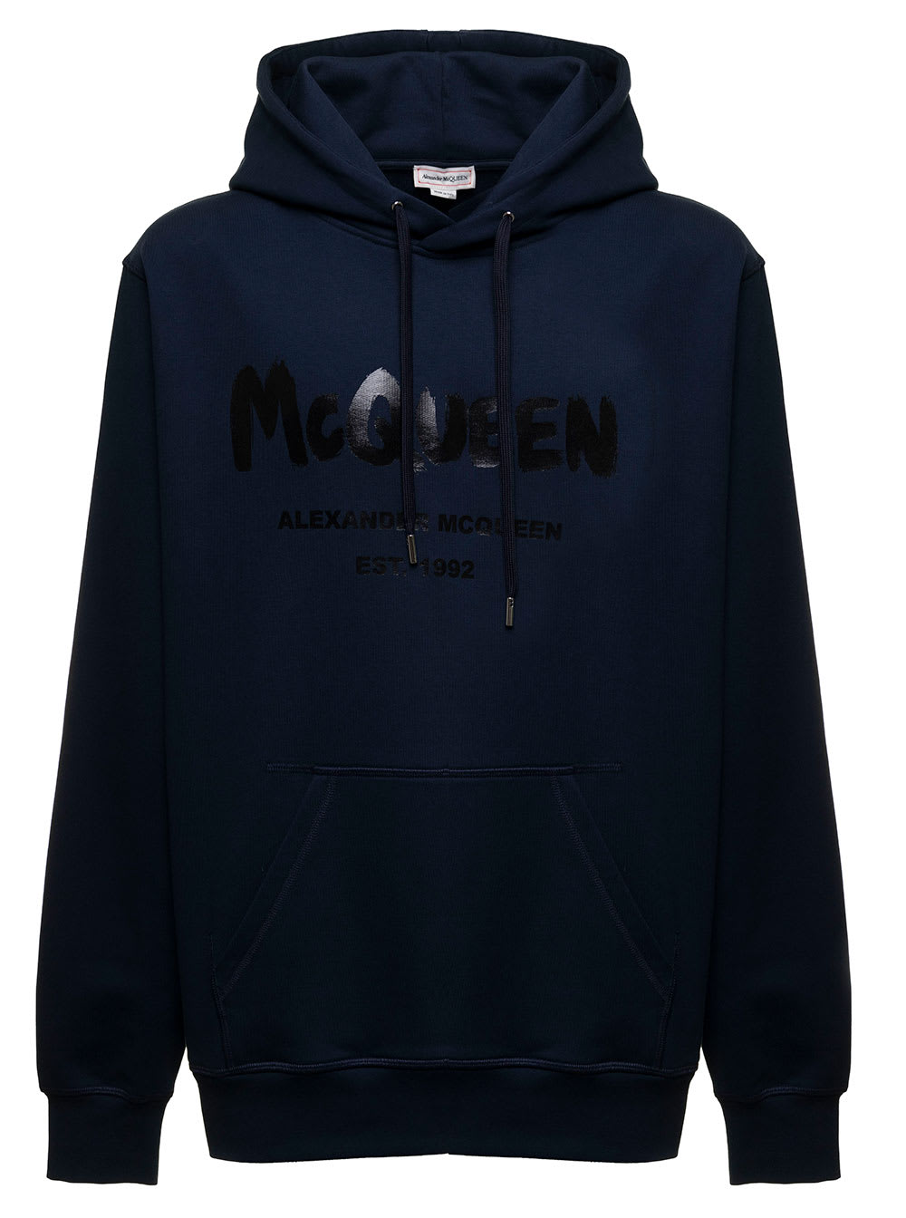 Alexander McQueen Mans Blue Cotton Hoodie With Logo Print