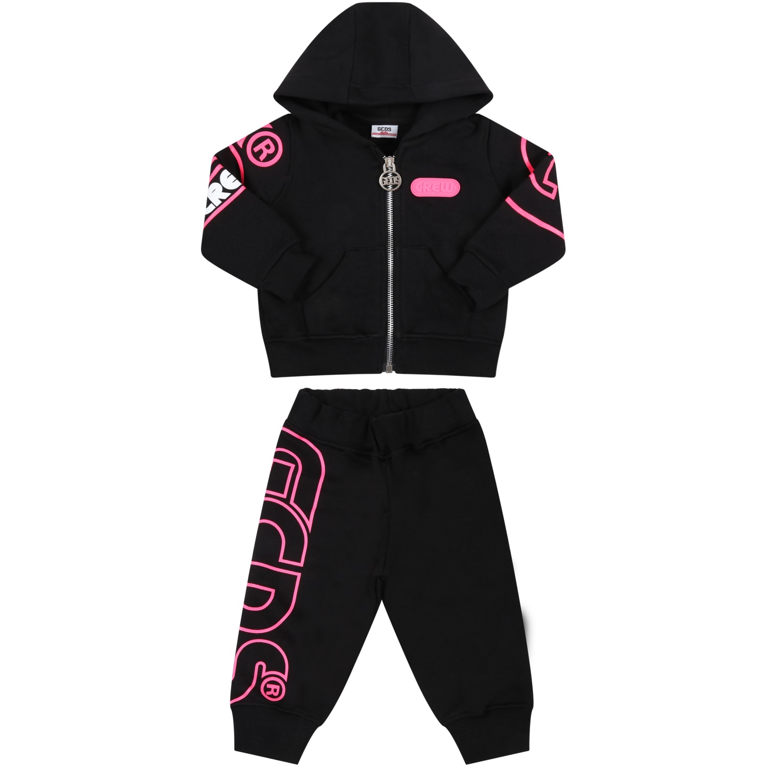 GCDS Mini Black Tracksuit For Baby Girl With Logo