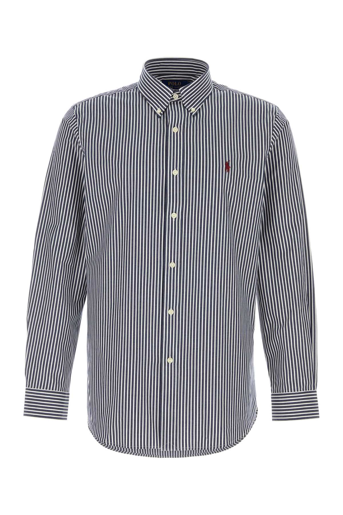 Polo Ralph Lauren Striped Cotton Shirt Button-down Collar In Blue
