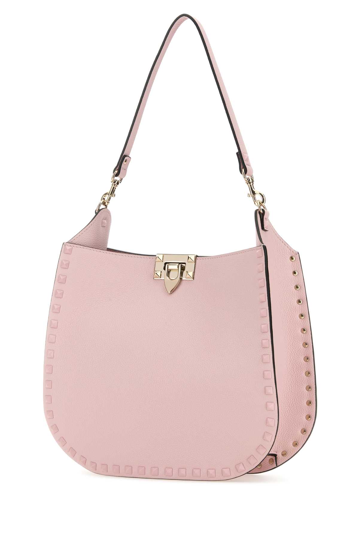 Shop Valentino Pink Leather Hobo Rockstud Handbag In Rosequartz