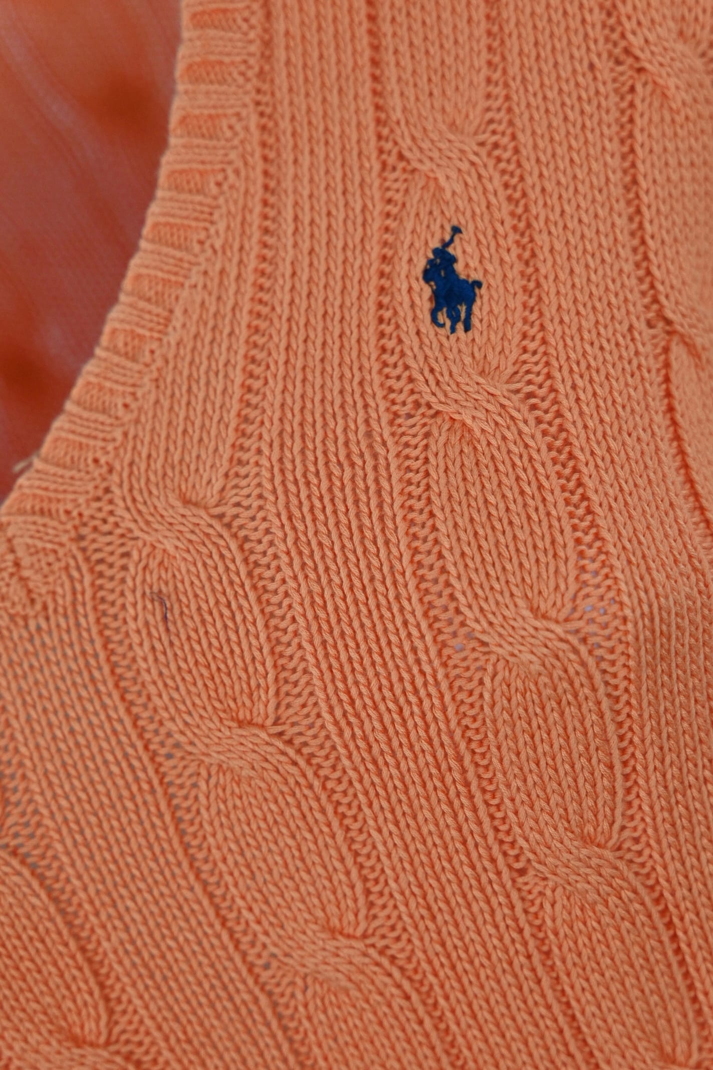 Shop Polo Ralph Lauren Cable Knit Sweater With V-neck In Orange