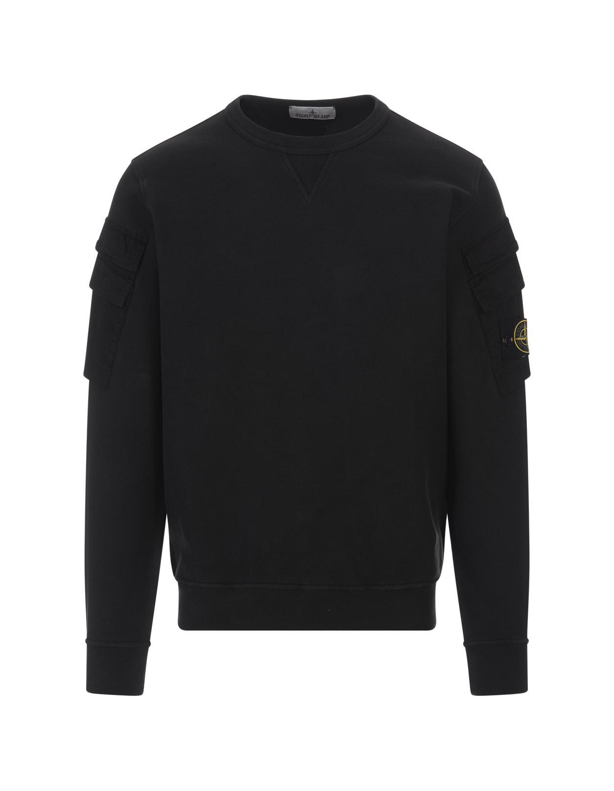 Stone Island Black Sweatshirt With Pockets And Compass Logo In Black