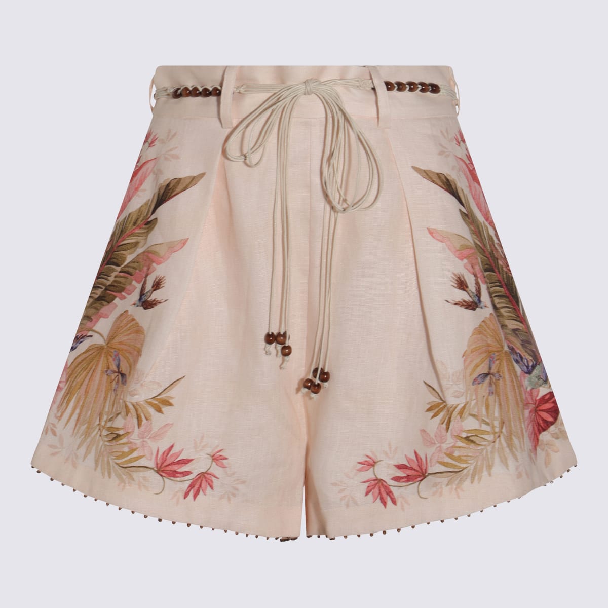 Zimmermann Cream Linen Shorts In Multi
