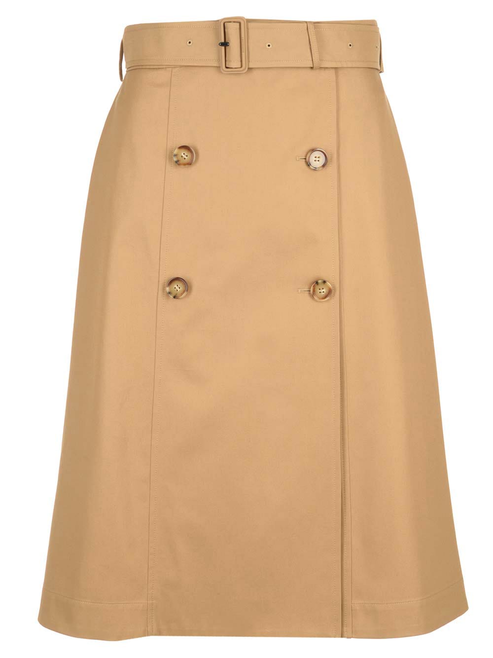 Burberry Baleigh Button-front Belted Midi Skirt In Beige