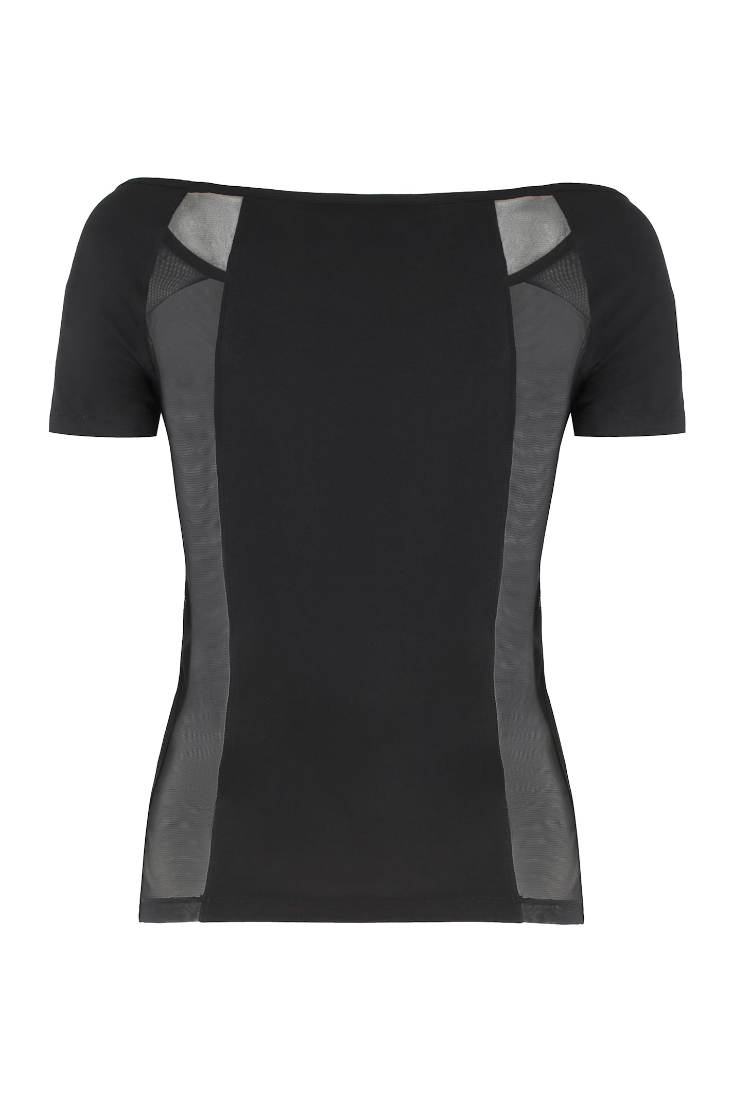 Versace Jeans Couture Cotton Logo T-shirt With Tulle And Mesh In Black