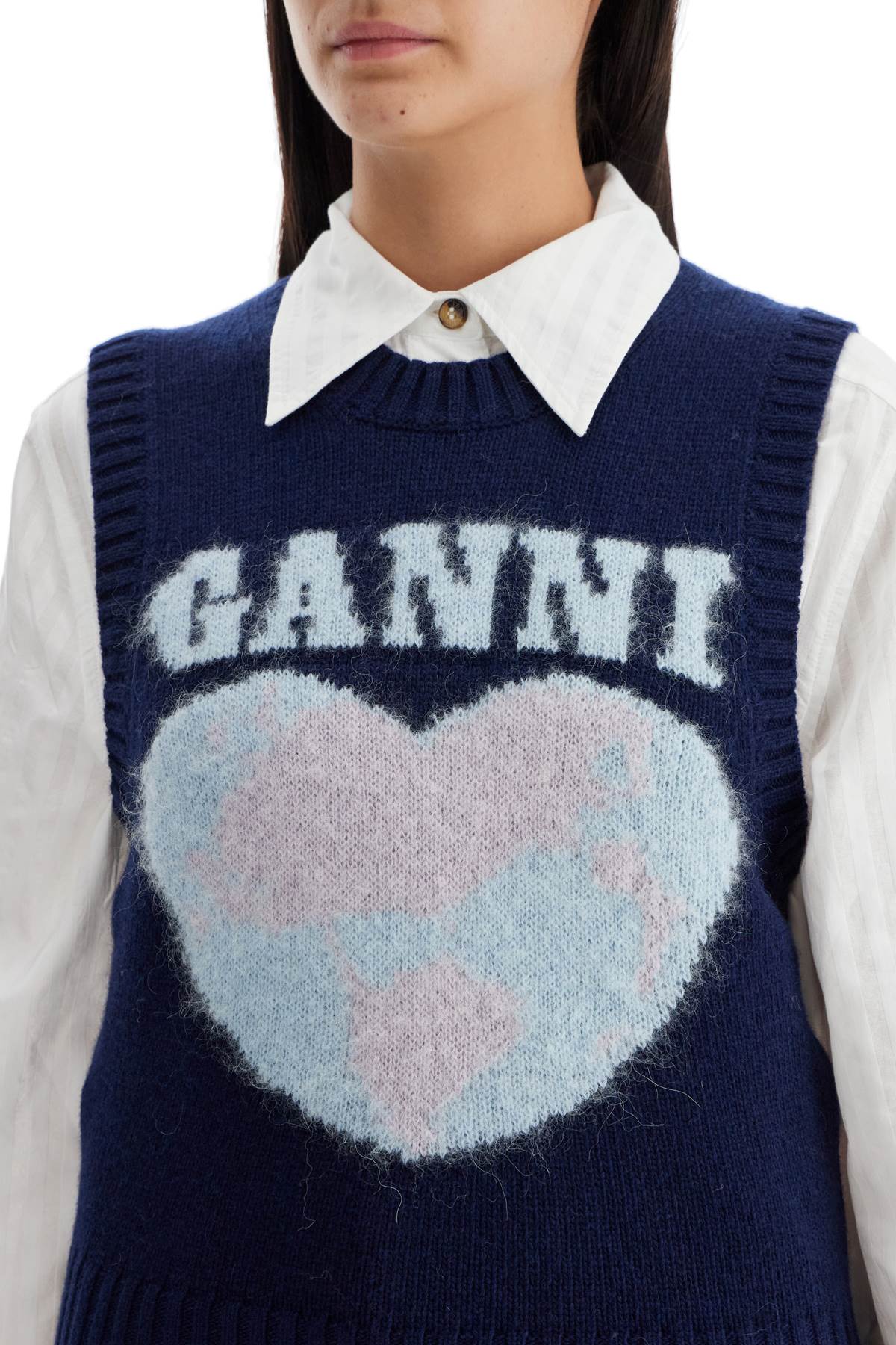 Shop Ganni Knitted Jacquard Patterned In Blue