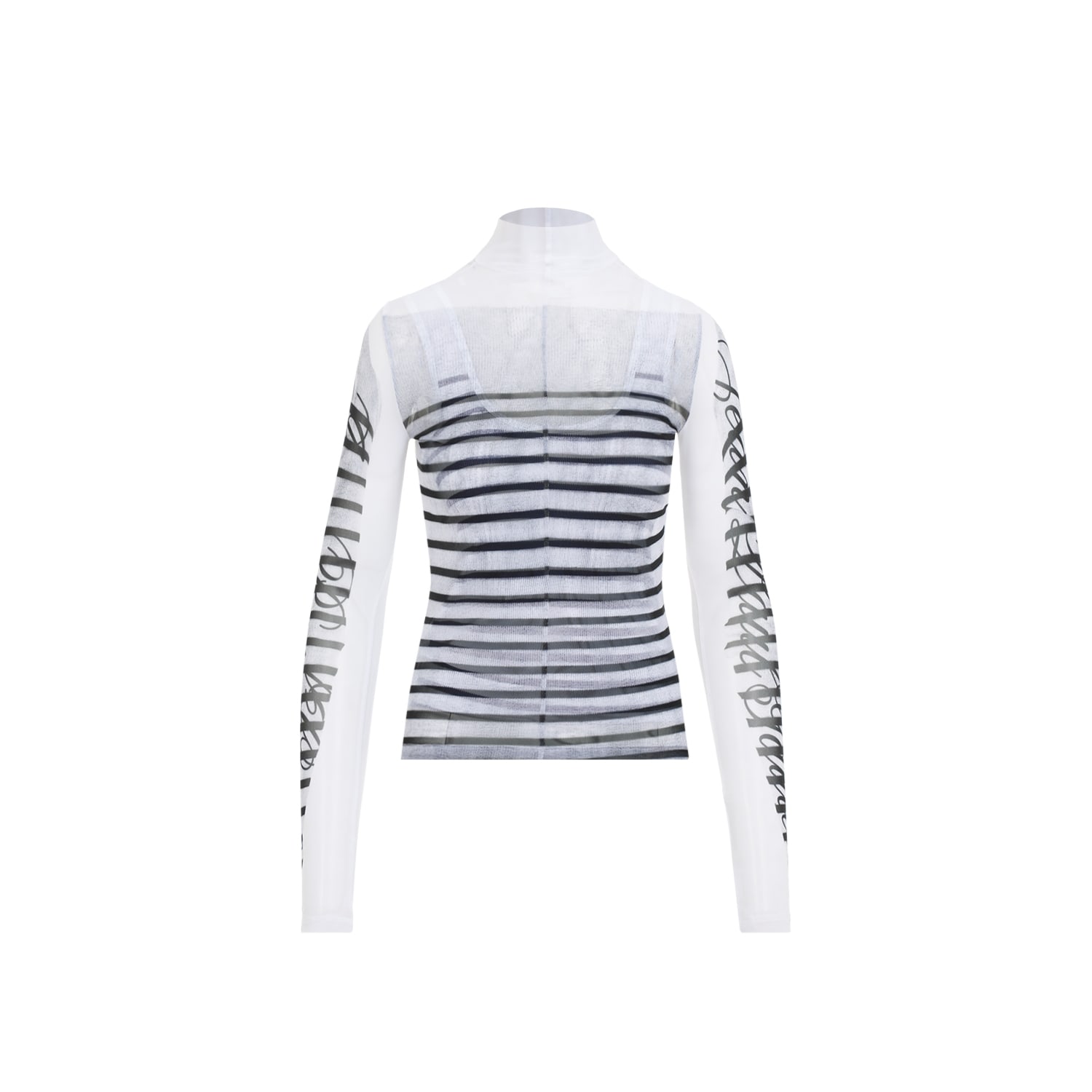 Shop Jean Paul Gaultier Spandex Mesh Printed Feathers Mariniere Top In White Navy Black