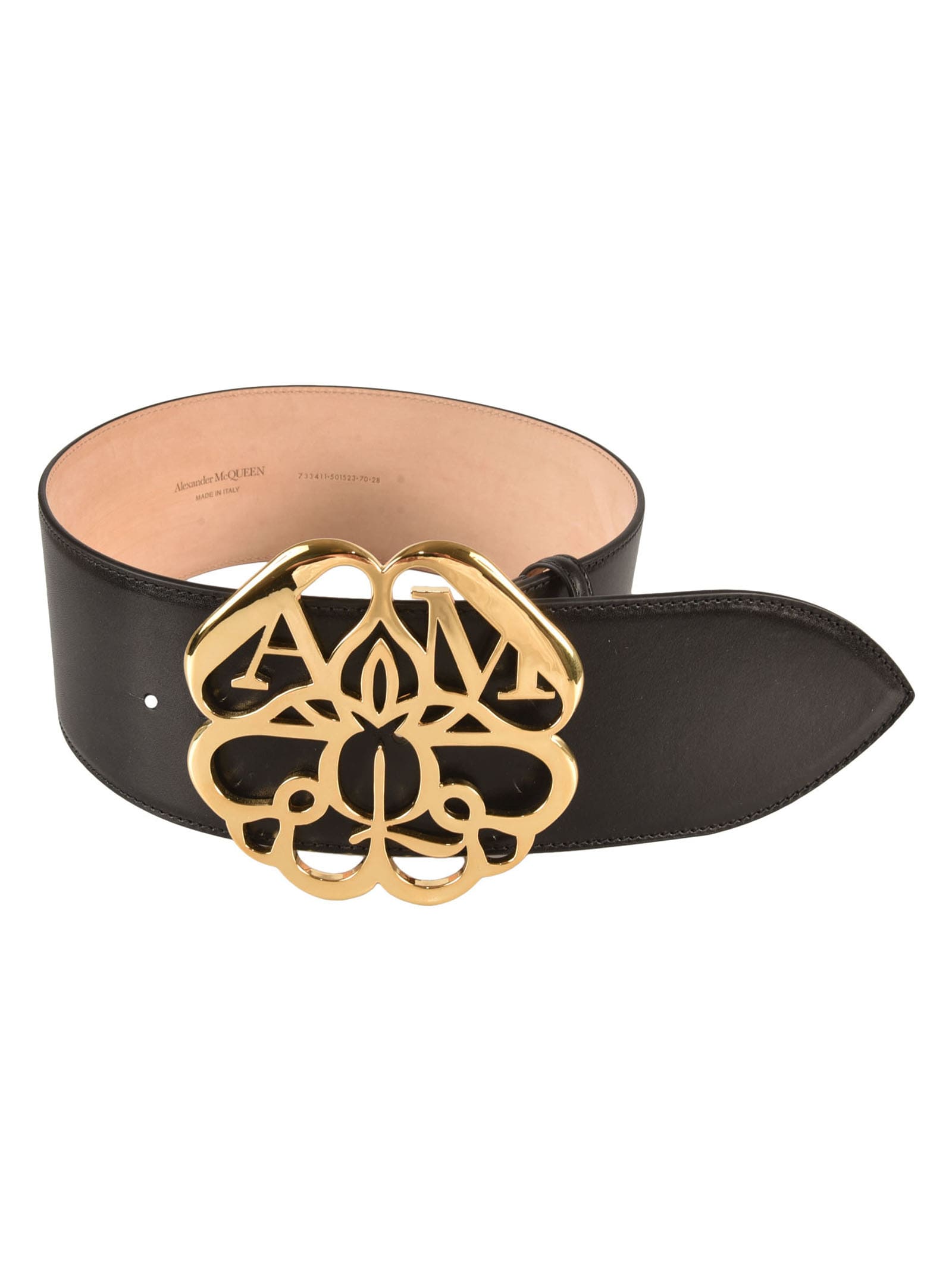 Shop Alexander Mcqueen Flower Logo Plaque Buckle Belt In Black