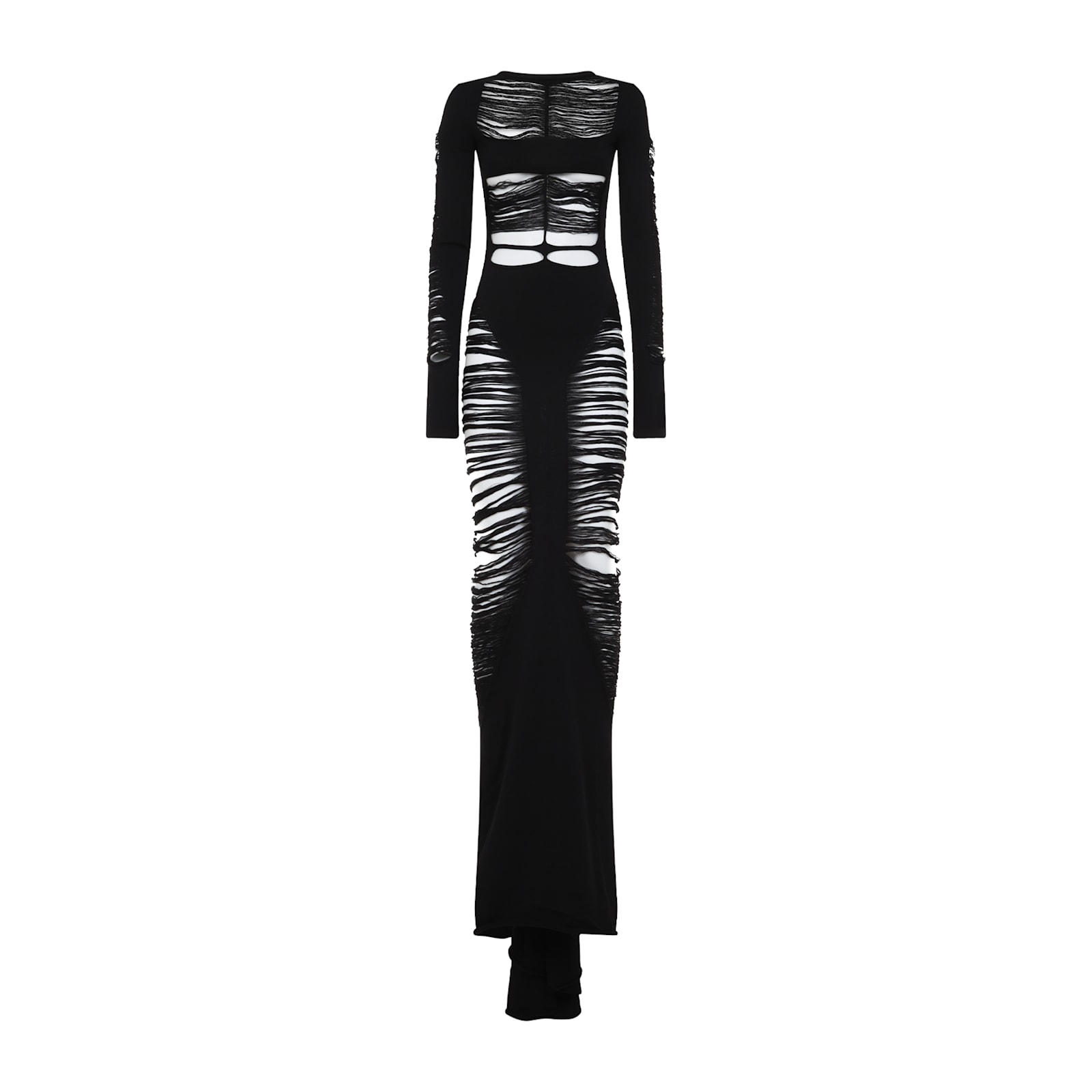 Rick Owens Long Black Wool Dress With Intricate Cut-outs