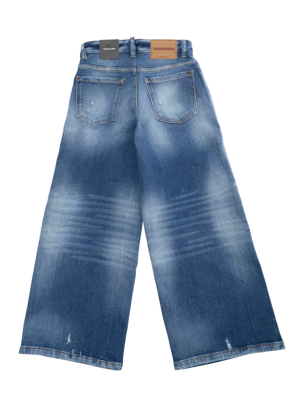 DSQUARED2 TRAVELLER BLUE JEANS WITH LOGO PATCH ON THE REAR AND DISTRESSED EFFECT IN DENIM BOY
