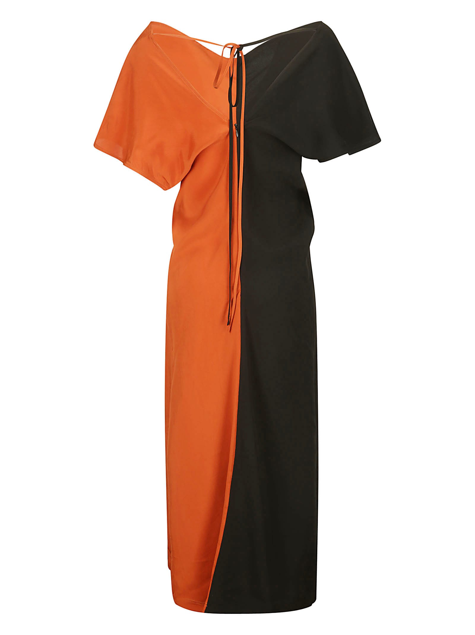 Shop Colville Draped Neck Dress In Black/orange