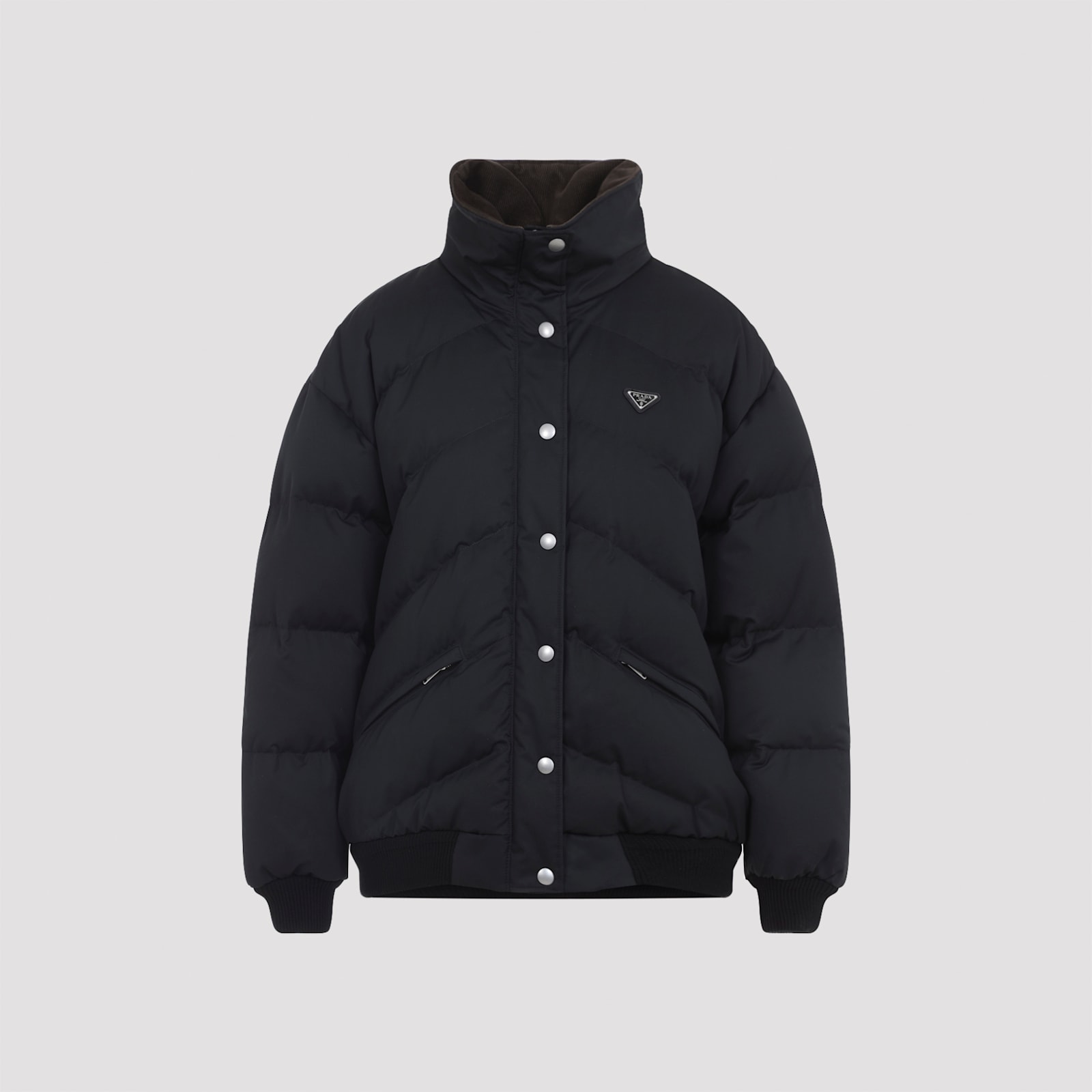 Prada High Collar Long Sleeve Cotton Coat In Black