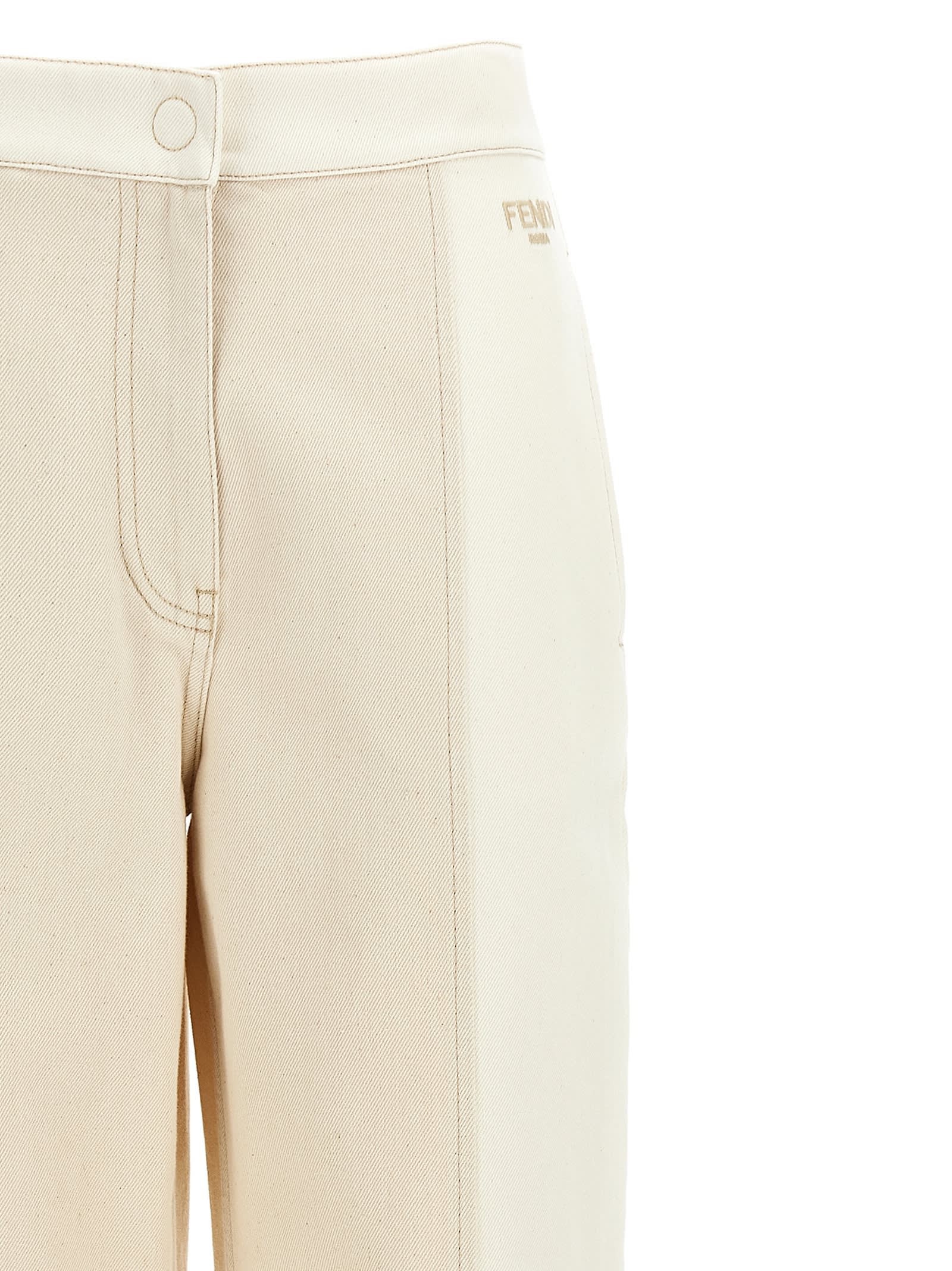 Fendi Women Two-tone Denim Jeans In White