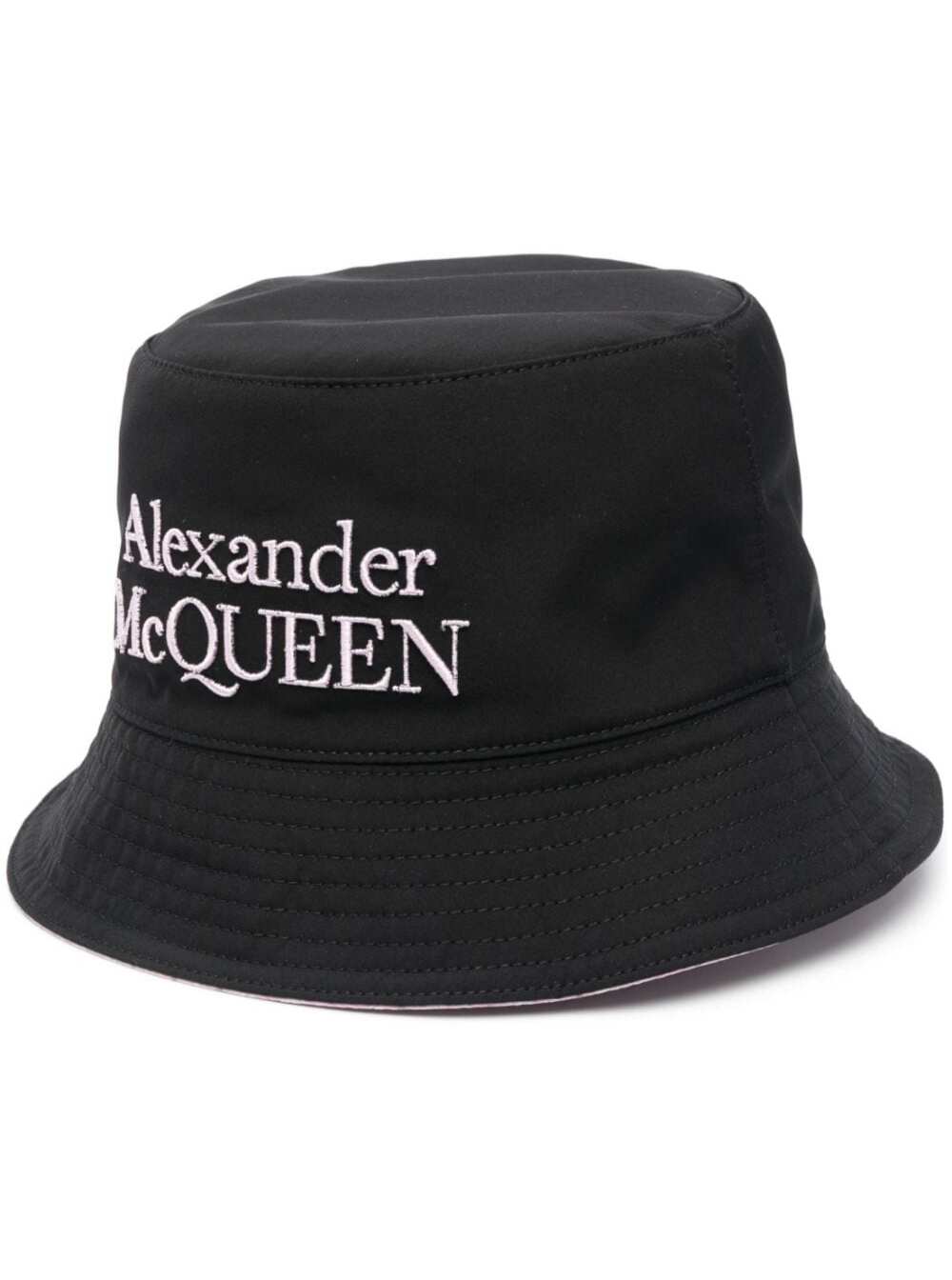 Shop Alexander Mcqueen Black And White Reversible Bucket Hat With Logo Embroidery In Polyamide Man