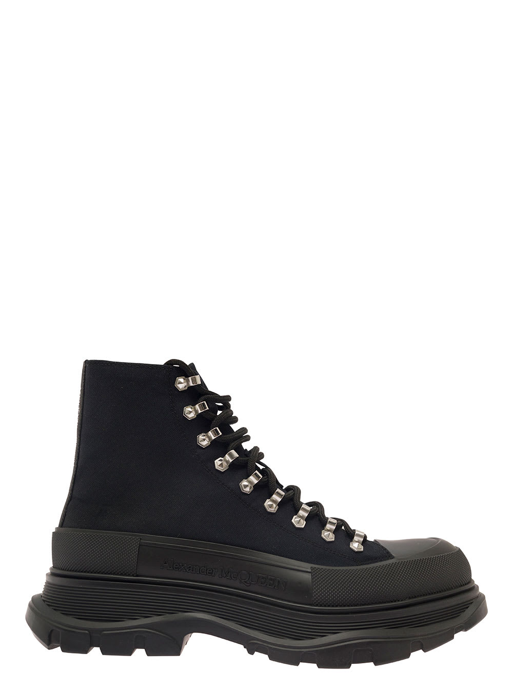 Alexander McQueen trade Slick Black Lace-up Boots With Thread Sole In Canvas Man