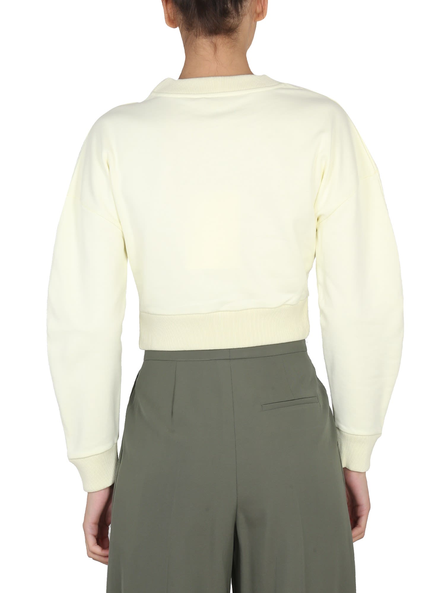 Alexander Mcqueen Cropped Cotton Knit With Ribbed Cuffs In Pale Yellow