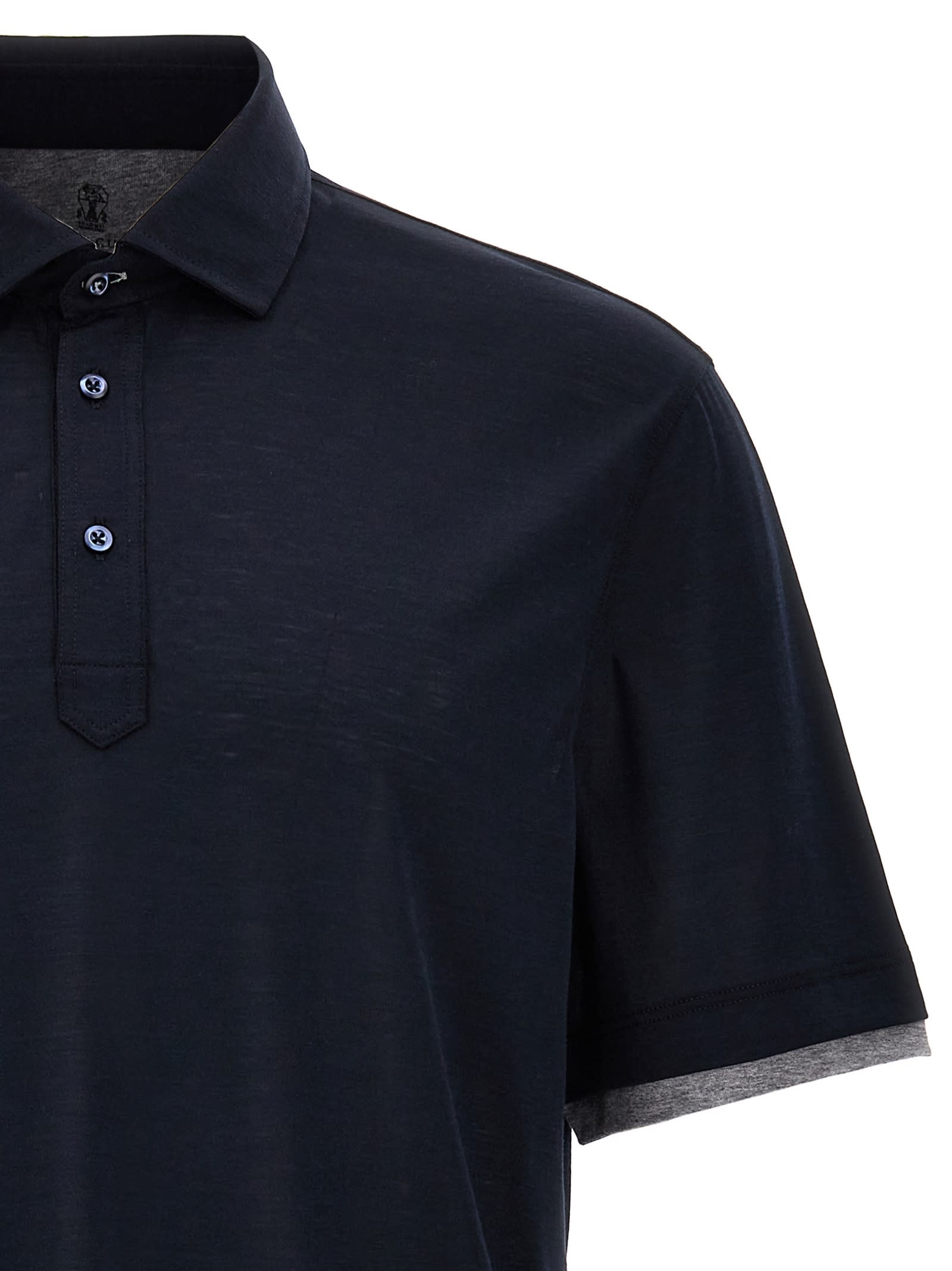 Brunello Cucinelli Short Sleeves Polo Collar Ribbed Cuffs In Blue