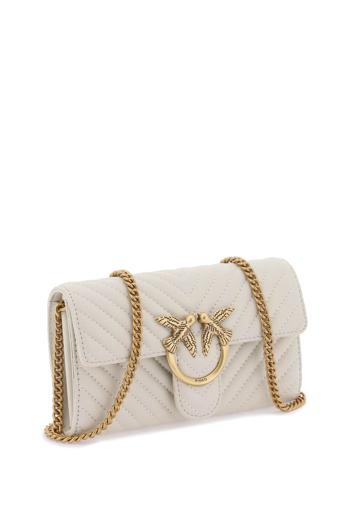 Shop Pinko Love Bag One Wallet Chevron Mini Bag In Bianco Seta-antique Gold (white)