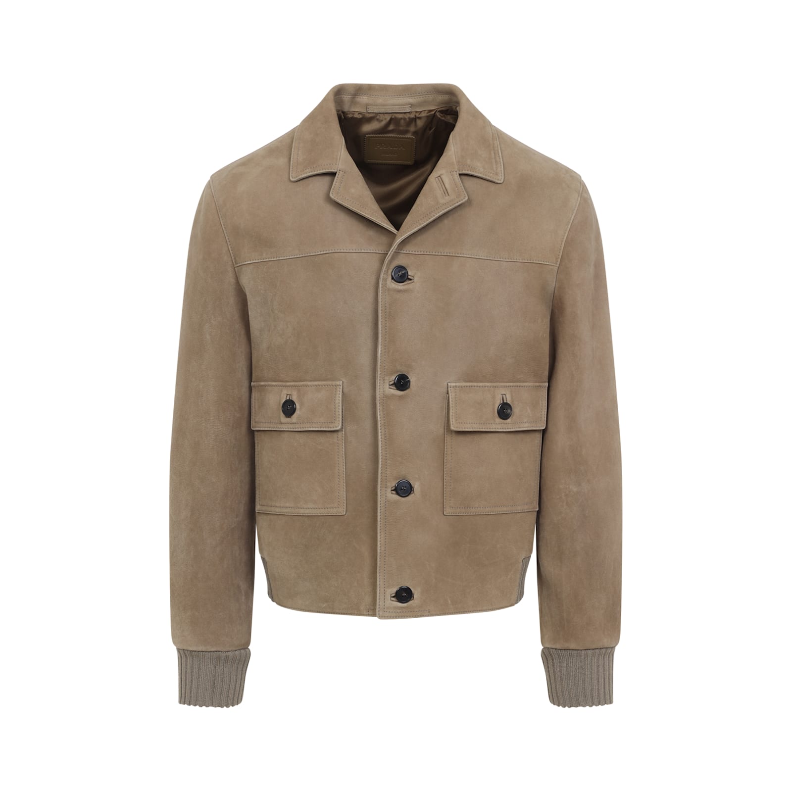 Prada Pointed Collar Lamb Leather Blouson In Brown