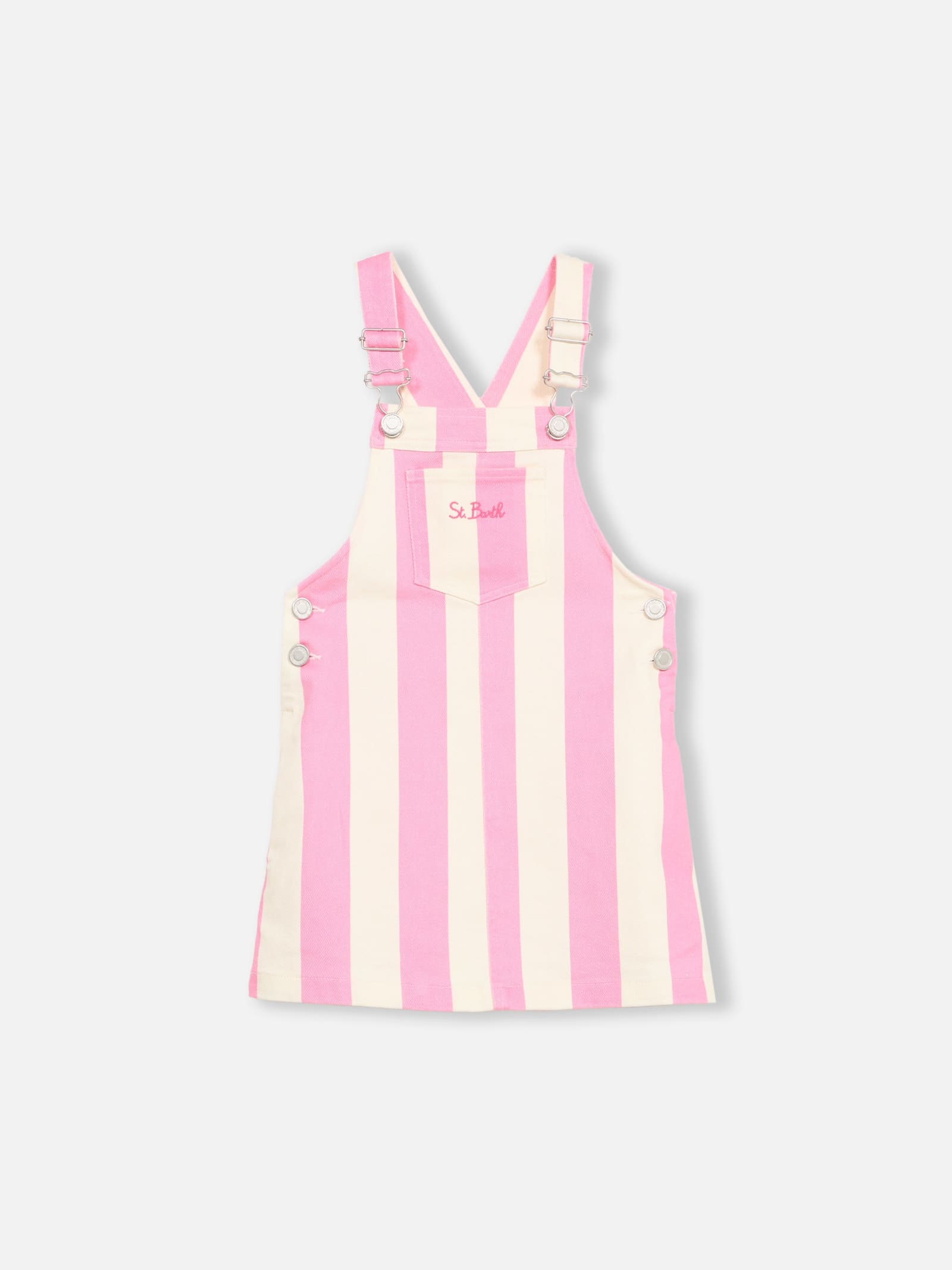 Shop Mc2 Saint Barth Girl Pink Striped Denim Short Overall Tecla Jr