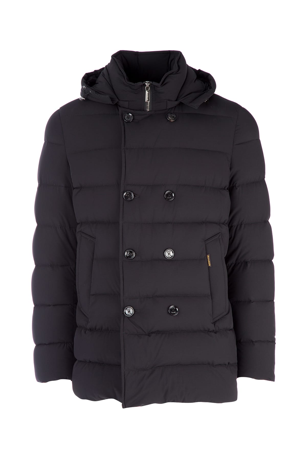 Moorer Double-breasted Hooded Quilted Down Jacket In Nero