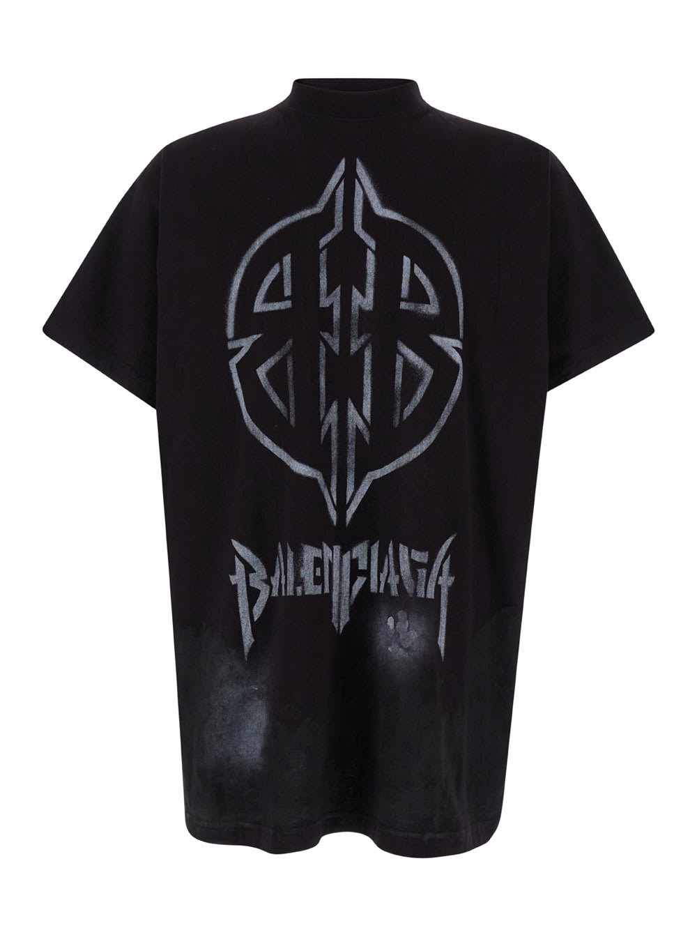 Balenciaga Oversized Black T-shirt With Metal Bb Stencil Print In Pile Archetype Man