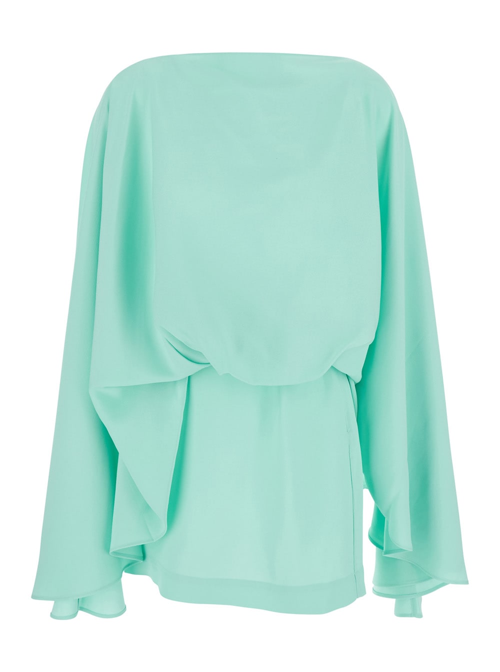 eolia Light Blue Mini Dress With Boat Neckline And Draping In Viscose Blend Woman