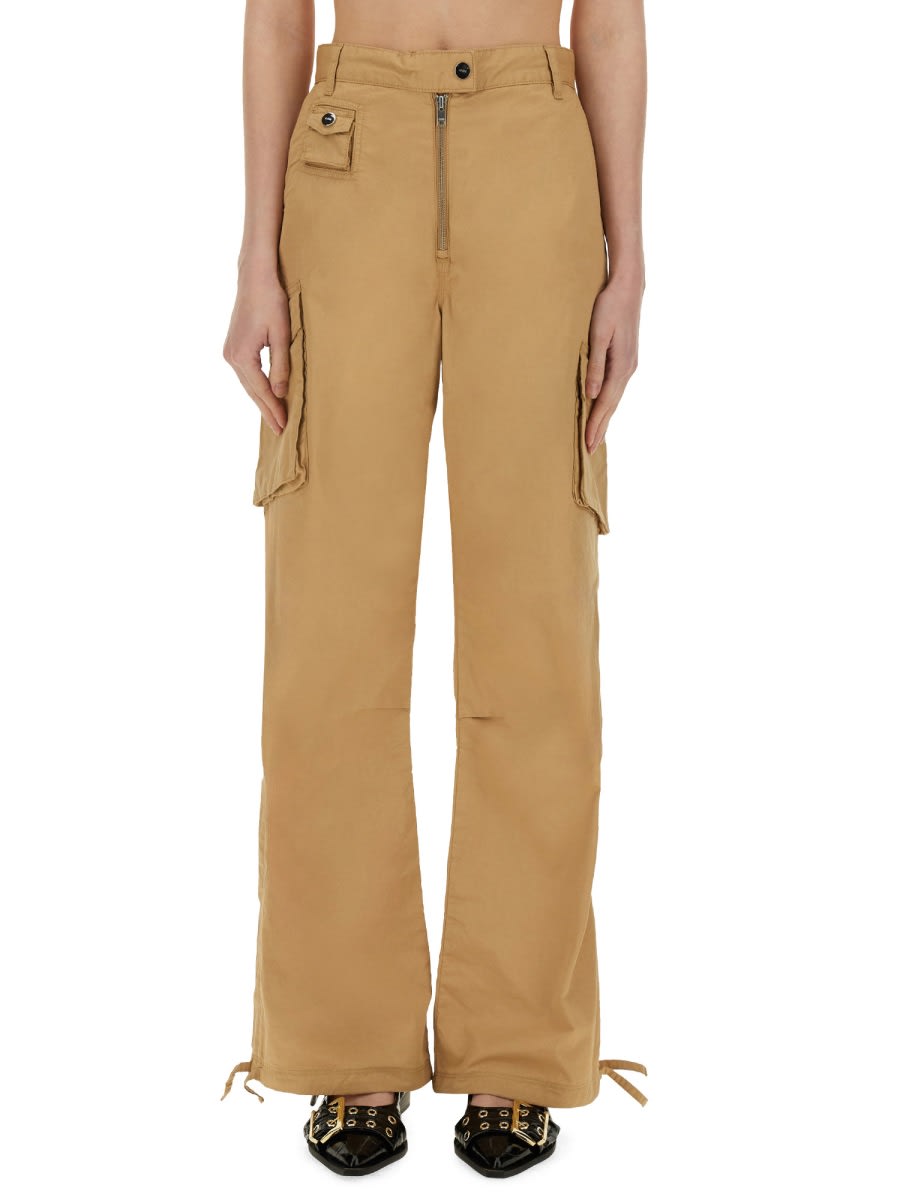 Ganni Women Cotton Twill Cargo Pants In Beige
