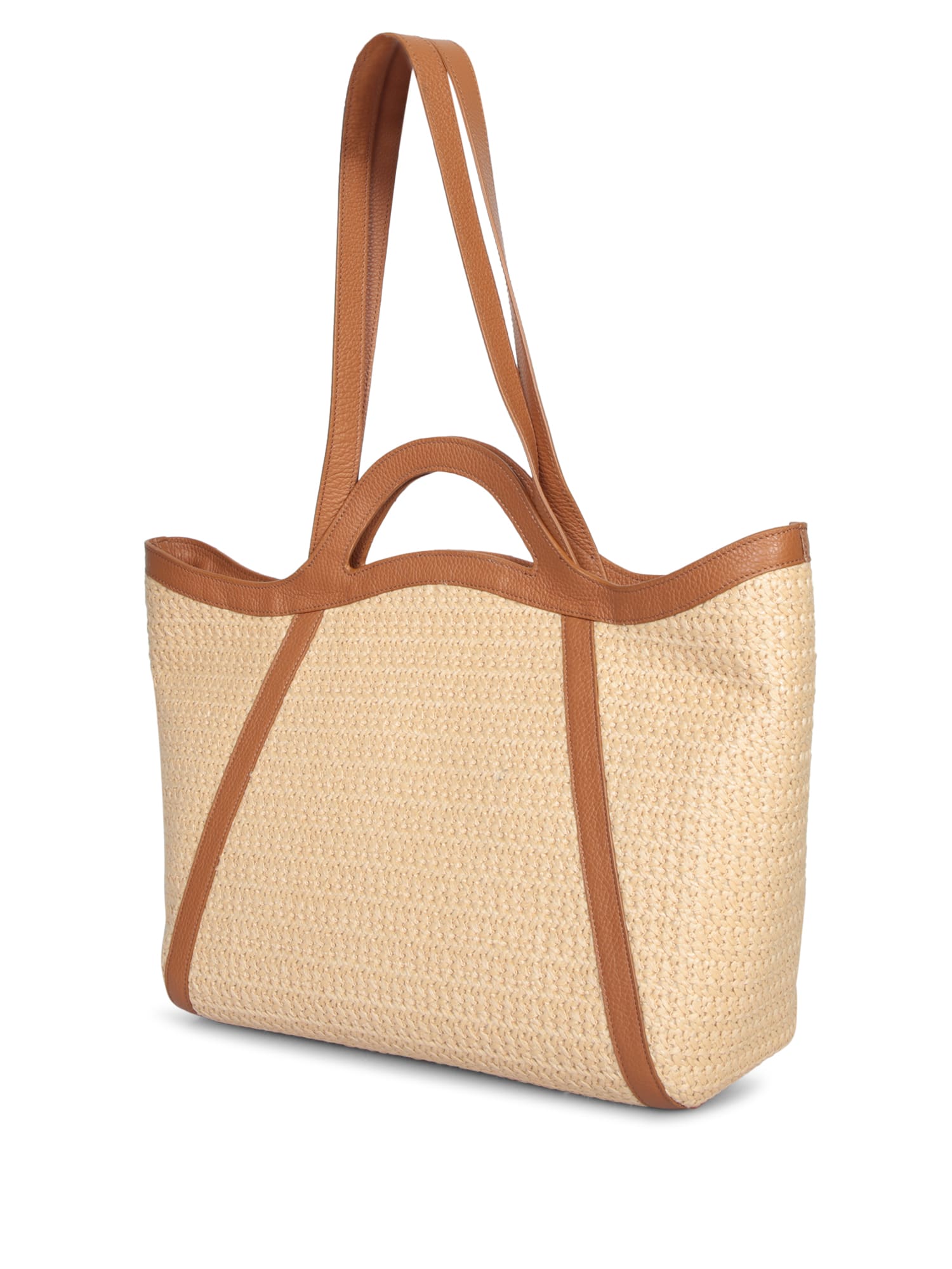 Shop Coccinelle Amalia Tote Bag In Nude Raffia And Leather