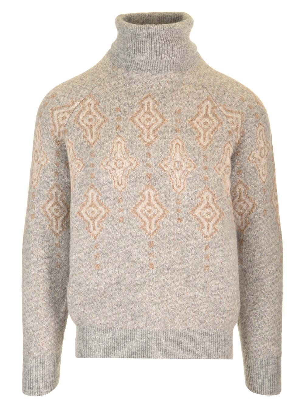 Shop Brunello Cucinelli Geometric Jacquard Turtleneck Sweater In Beige