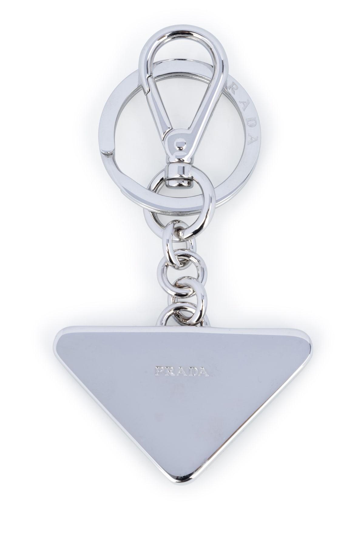 Prada Men Saffiano Leather And Metal Keychain