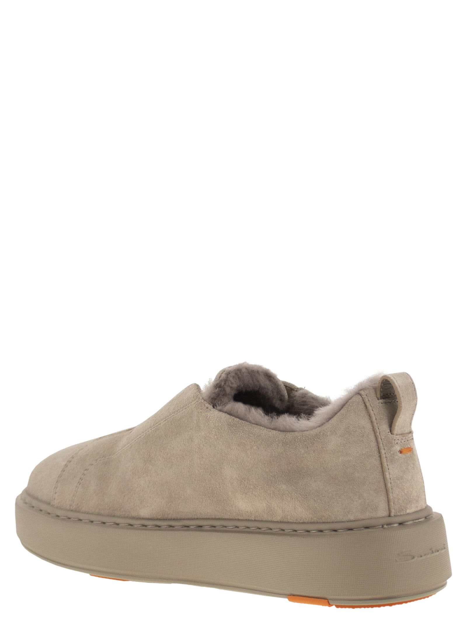 Santoni Slip-on Suede Sneakers With Fur In Gray